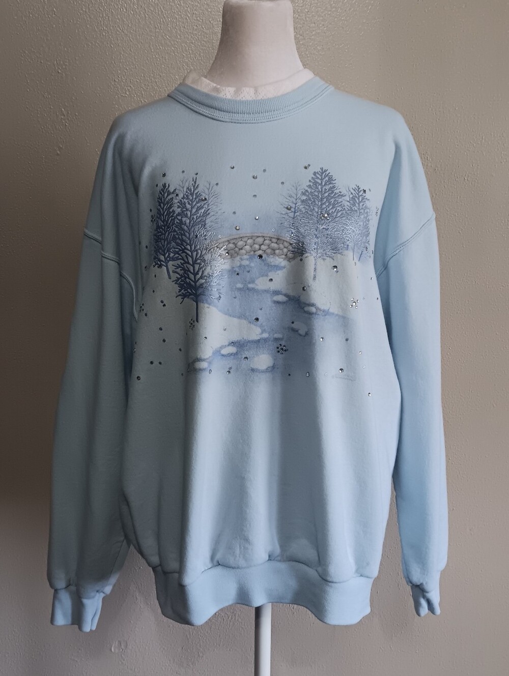 80s 90s Winter Wonderland Light Blue Holiday Cottagecore Christmas Sweatshirt